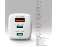 Axagon ACU-DPQ65W, GaN 65W, 3x port, PD3.0/QC4+/PPS/Apple - 1353462 - zdjęcie 2